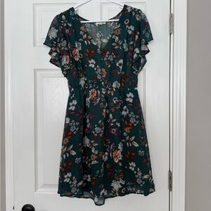 Eyeshadow Teal Floral Mini Dress